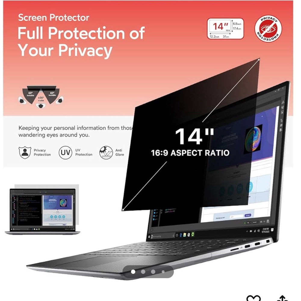 2 Bersem 14” Laptop Privacy Screen 16:9 Ratio Computer Monitor Anti Glare NWT